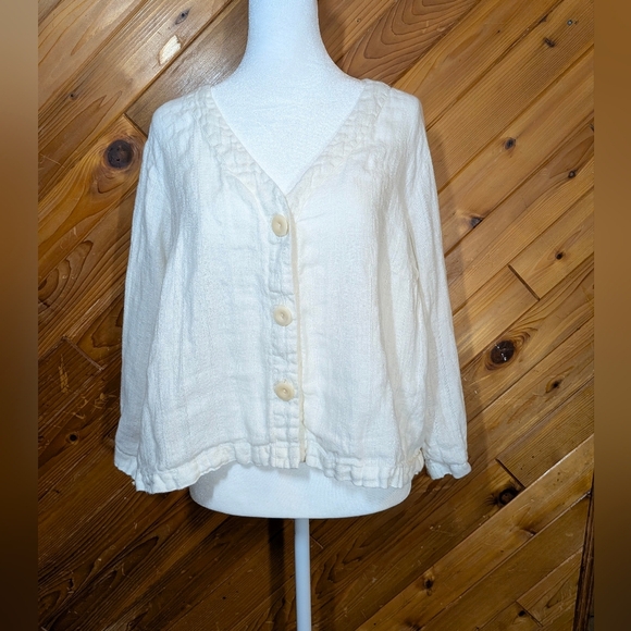 Flax Tops - Flax Ivory Button-Front Blouse Size Medium